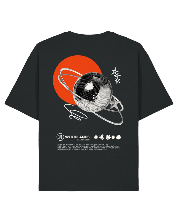 Shirt Collage, schwarz, hinten Saturn Disco Orange