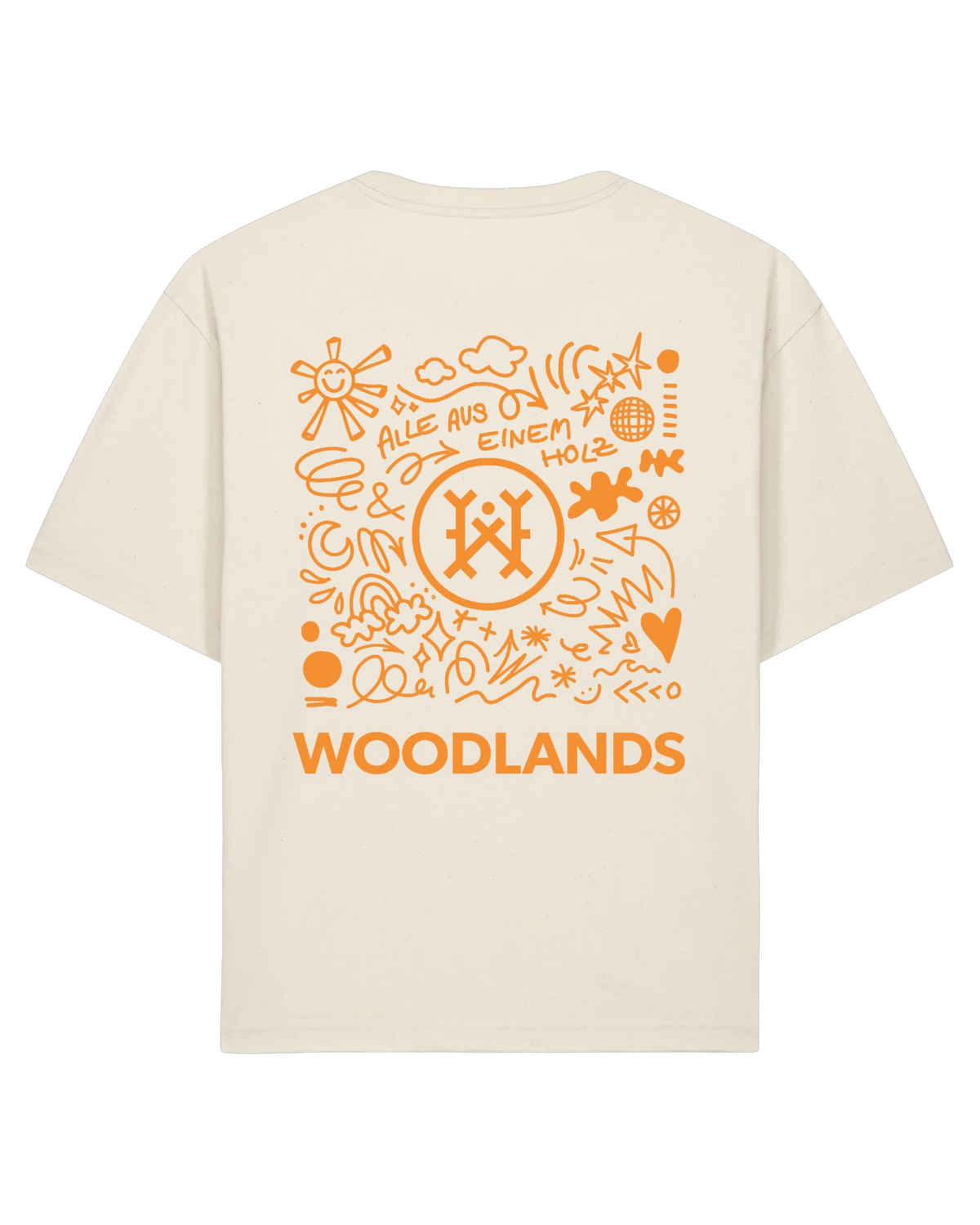 Shirt Scribble, creme, hinten Scribble-Backprint in Orange