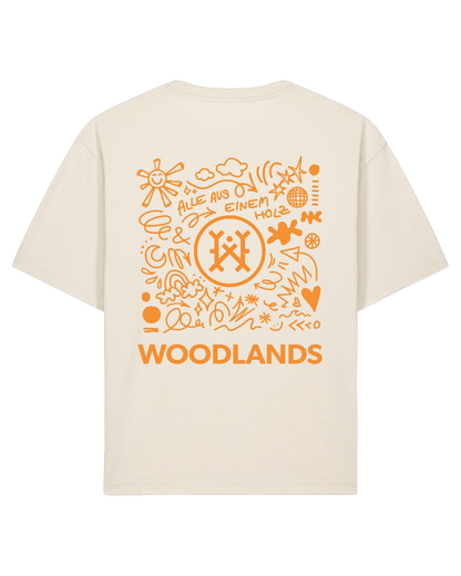 Shirt Scribble, creme, hinten Scribble-Backprint in Orange