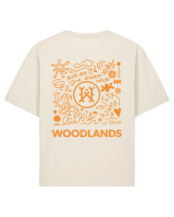 Shirt Scribble, creme, hinten Scribble-Backprint in Orange